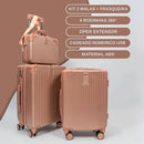 2 Malas Bordo Viagem + Frasqueira | Cadeado Numérico | Padrão ANAC | Rodinhas 360° |