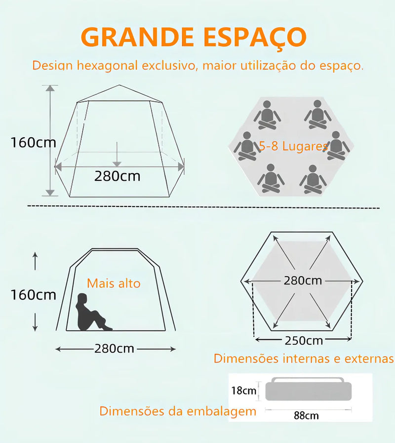 Barraca De Camping Acampamento impermeável  Automática Grande Para 5-8 lugares Pessoas