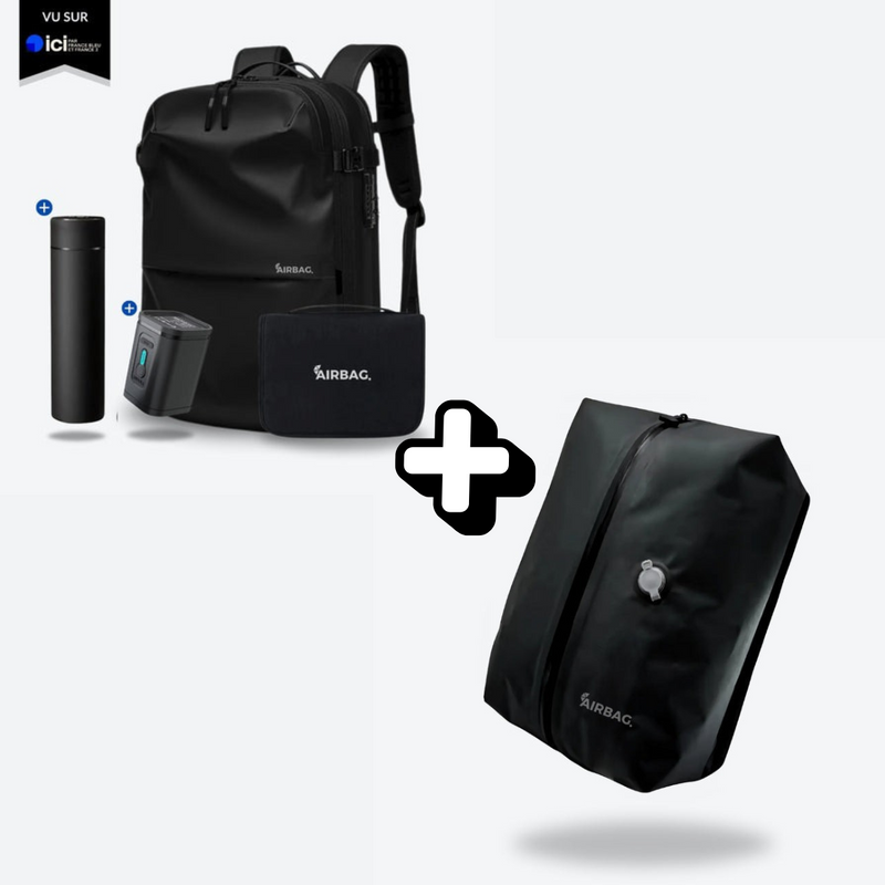 Mochila AirBag Preto Fosco + Sistema de vácuo integrado + Garrafa Inteligente + Bomba de ar portátil