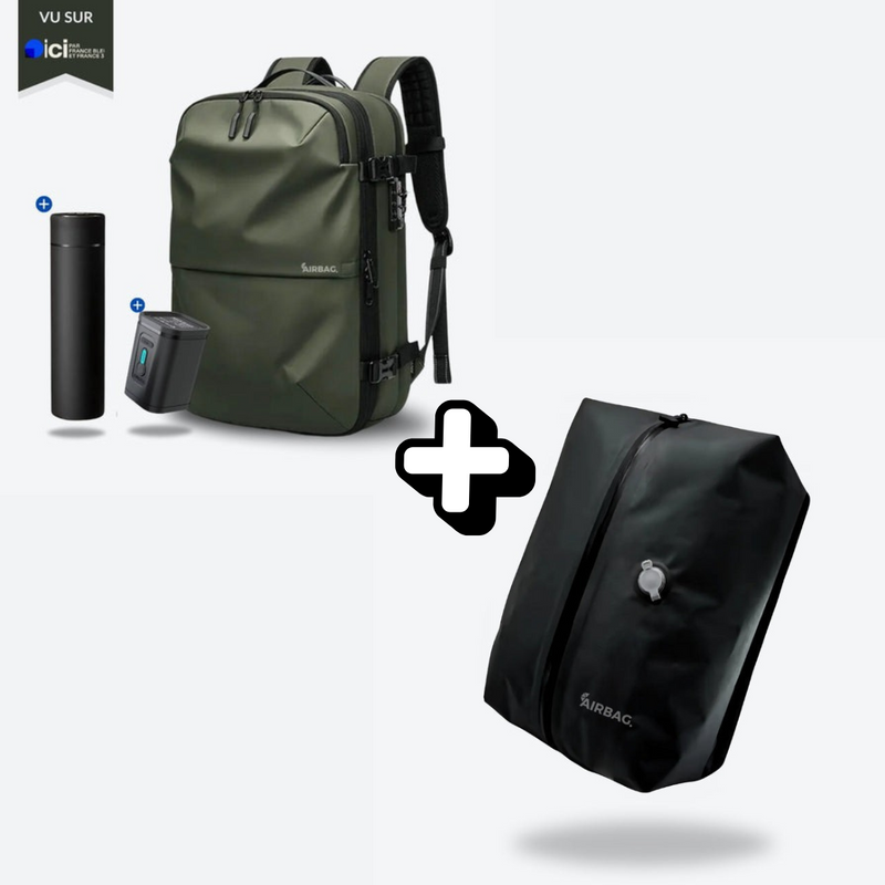 Mochila AirBag Verde Oliva Escuro + Sistema de vácuo integrado + Garrafa Inteligente + Bomba de ar portátil