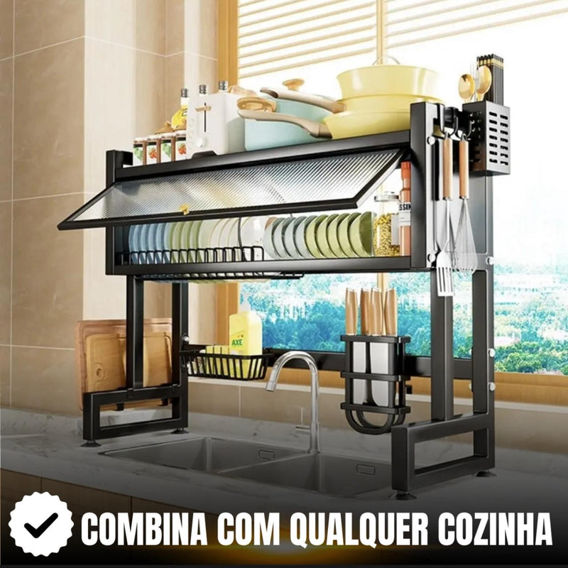 Escorredor De Louça Com Porta Pratos Talheres E Copos 65cm Cor Preto