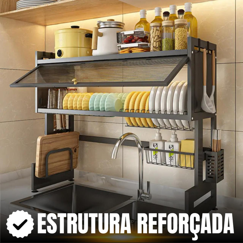 Escorredor De Louça Com Porta Pratos Talheres E Copos 65cm Cor Preto