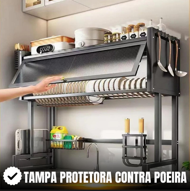 Escorredor De Louça Com Porta Pratos Talheres E Copos 65cm Cor Preto