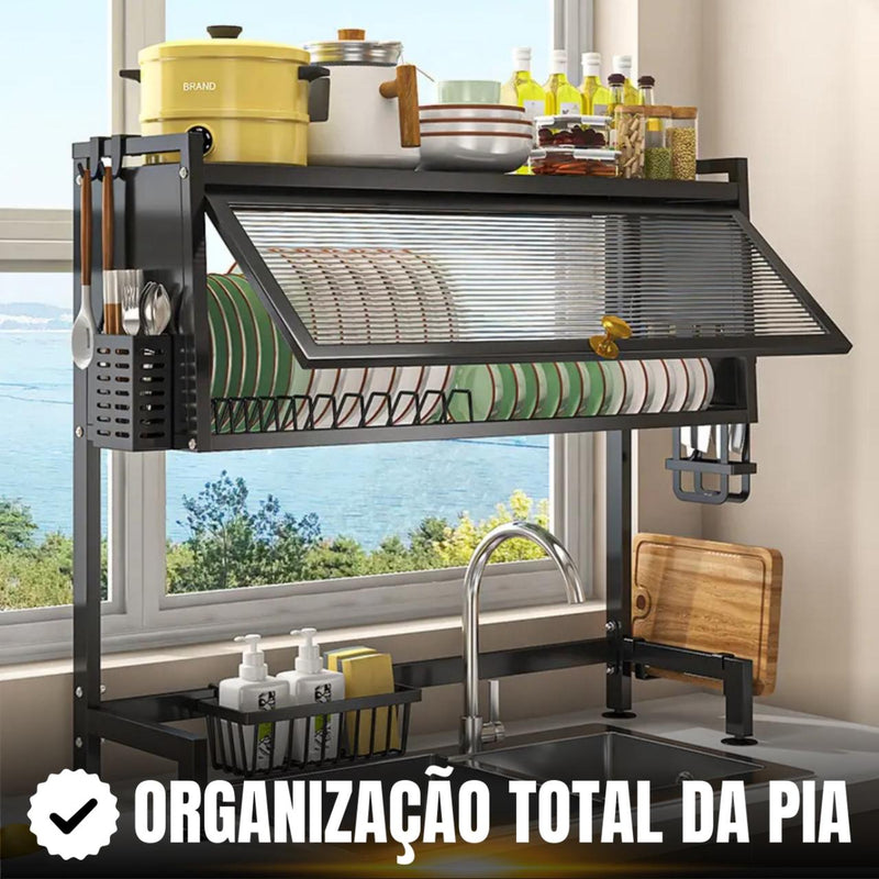 Escorredor De Louça Com Porta Pratos Talheres E Copos 65cm Cor Preto