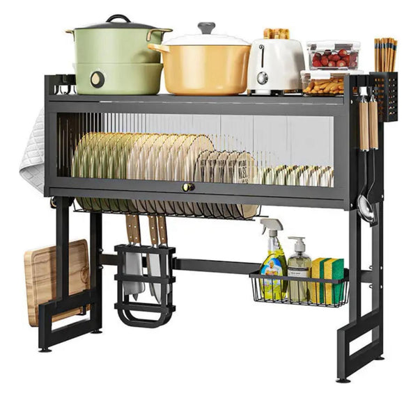 Escorredor De Louça Com Porta Pratos Talheres E Copos 65cm Cor Preto