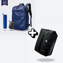 Mochila AirBag Azul Marinho + Sistema de vácuo integrado + Garrafa Inteligente + Bomba de ar portátil